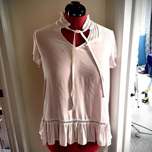 RO&de Tie Neck Ruffle Hem Blouse Cream